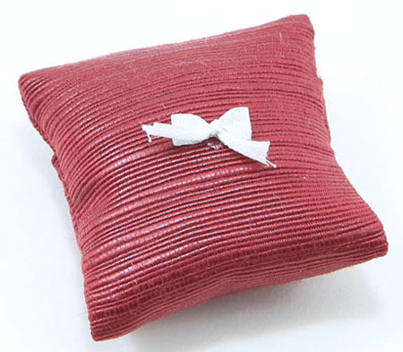 Dollhouse miniature PILLOW, CRANBERRY WITH WHITE BOW